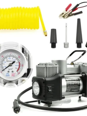 Dvoupístový kompresor do auta 10 bar, 12V, s LED svítilnou a příslušenstvím - MojeDílna Levný