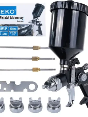 Záruka V Ceně Stříkací pistole HVLP, 4 trysky (1.3, 1.4, 1.7, 2.0), pracovní tlak 3-4 bar, objem 600 ml - MojeDílna