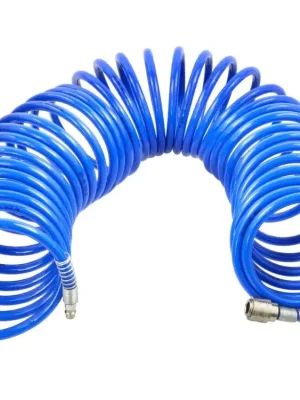 Vzduchová hadice spirálová, velký průtok, 8 mm x 12 mm x 15 m, s rychlospojkami - MojeDílna Výprodej